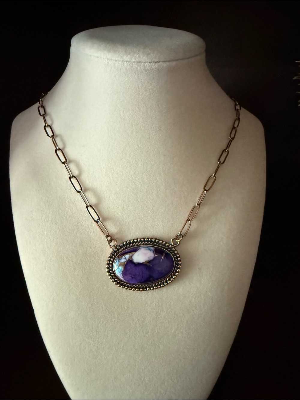 Purple Dahlia Stone Copper Necklace NWOT